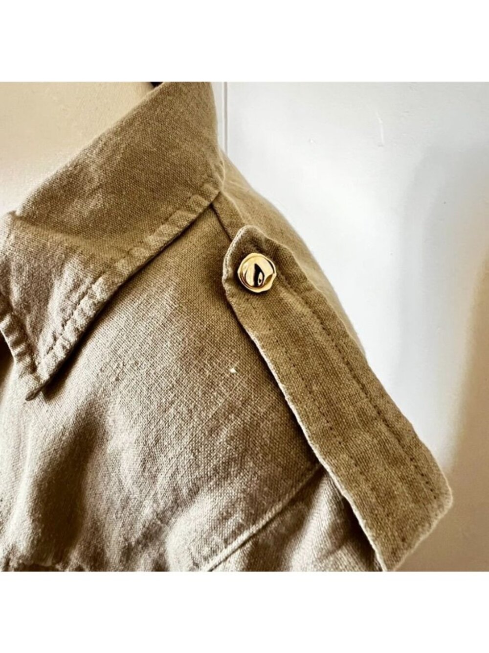 Zara Linen Shirt Dress XS Khaki Olive Euro Summer Safari Button Front Belted - Picture 11 of 16